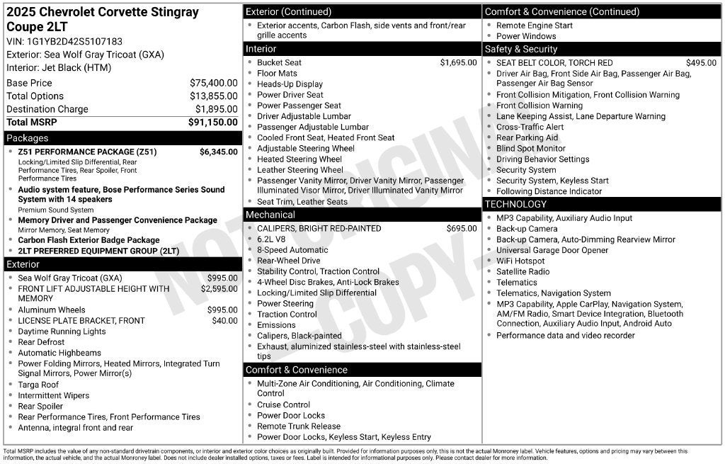 2025 Chevrolet Corvette Stingray 2LT