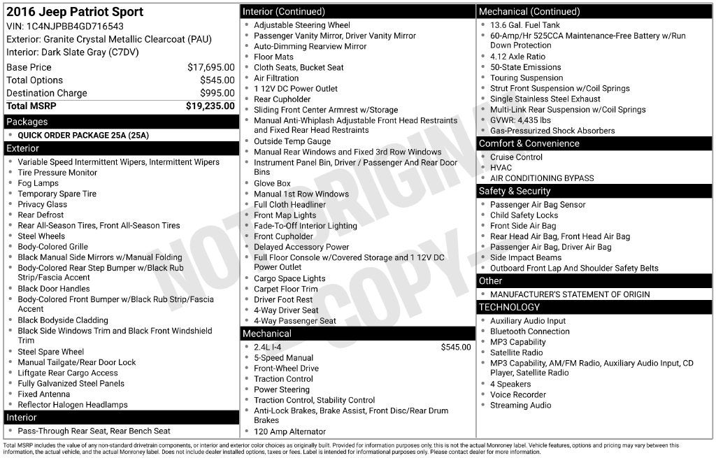 2016 Jeep Patriot Sport