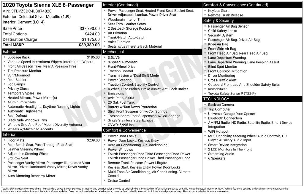 2020 Toyota Sienna XLE 8 Passenger