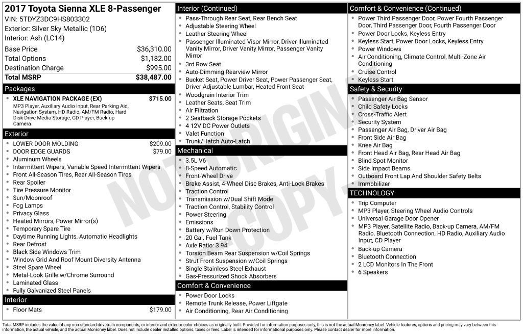 2017 Toyota Sienna XLE 8 Passenger