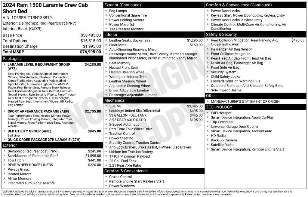 2024 RAM 1500 Laramie Rocky Ridge Lift Wheels & Tire Package