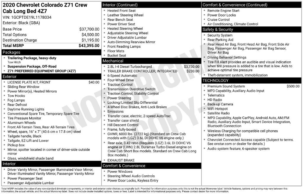 2020 Chevrolet Colorado Z71 2.8 Diesel Longbed